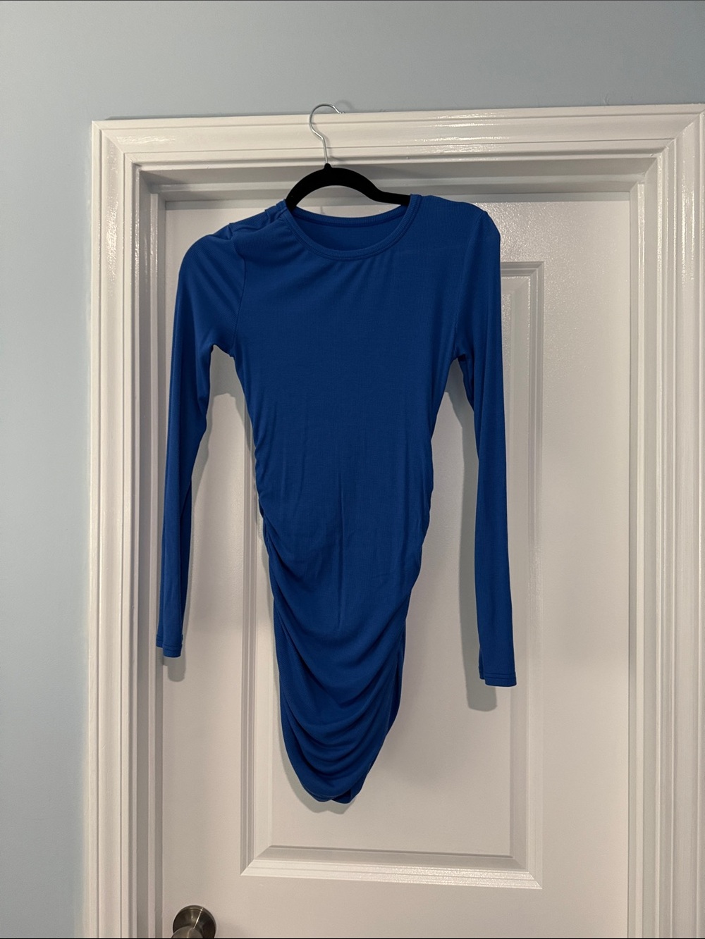 Long Sleeve Ruched Blue Women’s Dress